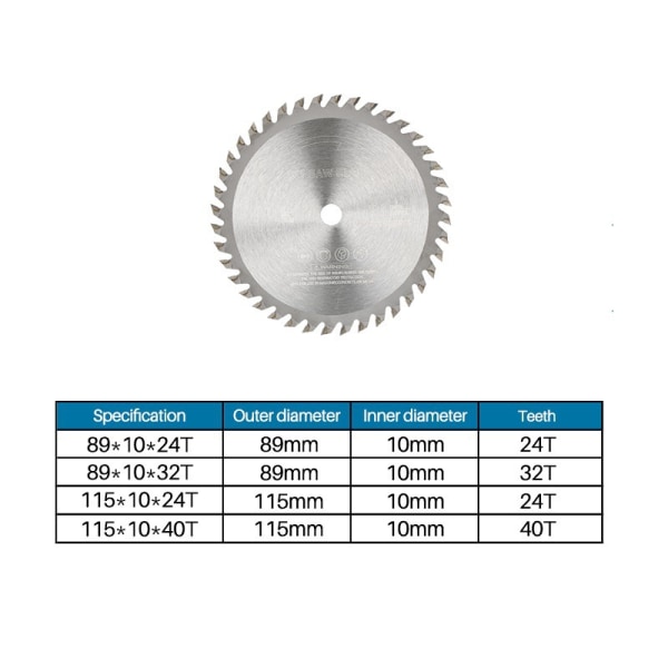 2 stk. 115 mm rundsavsklinge 40T hårdmetal savklinge til TCT skive vinkelsliber skærende træklinge-115x10x40t