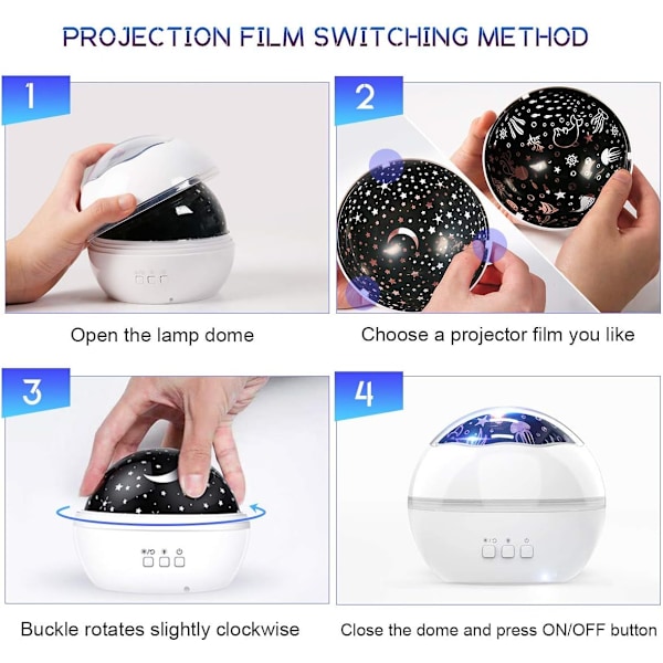LED Stjerneprojektor Nattelys Galaxy Projektor for Rombelysning Projektor for Soverom Sengelampe 8 Lysmoduser Justerbar Lysstyrke 360° Rotasjon