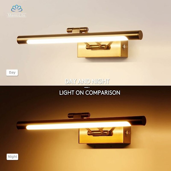 8W dimbar innendørs vegglampe, LED-baderomsspeil vegglampe med svingbart hode leselys, 3000K for bilder og lysarmaturer (messing 640LM, 40