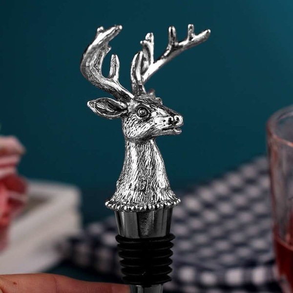 3Pcs Wine Bottle Stoppers - Stainless Steel Animal Wine Stopper, Silicone Accessories（antelope head）