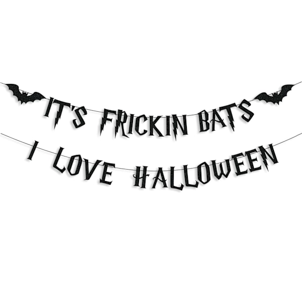 Halloween-banneri, musta glitter Halloween-seppeleen banneri lepakko-kyltillä, Happy Halloween -juhlan koriste, kummitustalo, kodin seinä, takka, juhlatarvikkeet