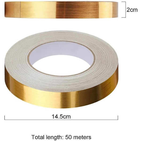 Självhäftande dekorativ tejp för kakel, vattentät fogremsa, för golv, väggar, tak, dörrar och fönster, heminredning (1(2cm50m), Guld)