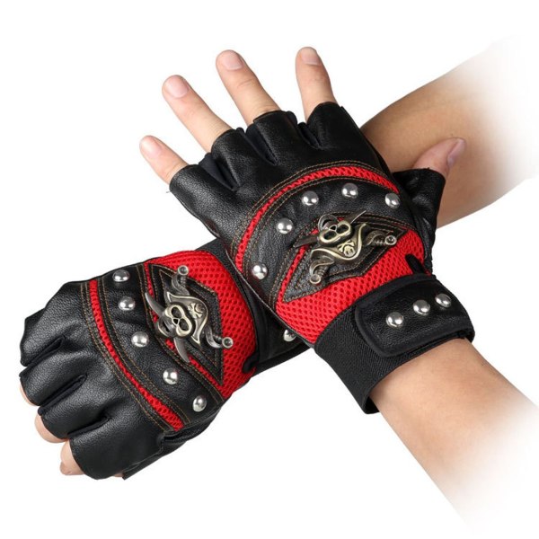 Retro rent läder för män Captain Fingerless Cykelhandskar Steampunk Gothic Gloves (röd)