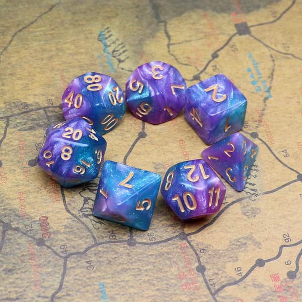 Multisidet terningesæt Glitter terninger til Dungeons and Dragons RPG Grøn blandet sort Nebula terninger