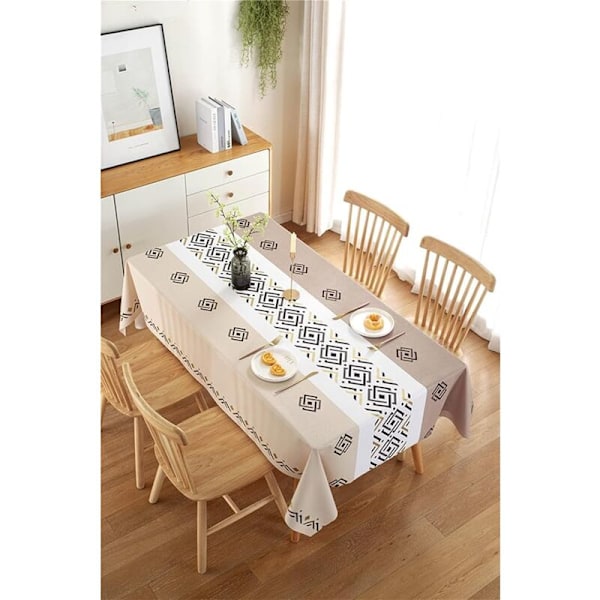 Rektangulär duk, PVC Patchwork-färg med geometriskt mönster, anti-tasse bordsartiklar för matsal, trädgård, ljus kaffe, stil 3, 137 x 180 cm