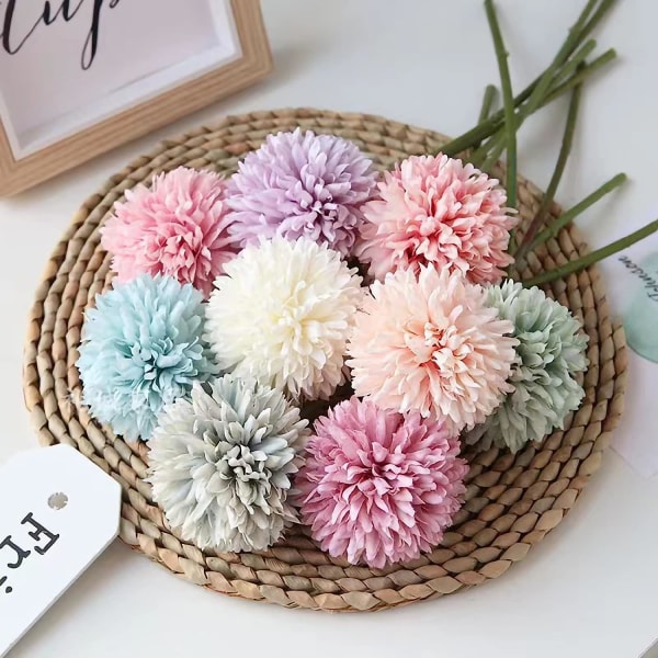 12 stk. Kunstige Blomster Kunstig Bold Chrysanthemum Buket Silke Hvid Blomst Brude Bryllup Buket til Hjem Have Fest Bryllup Dekoration