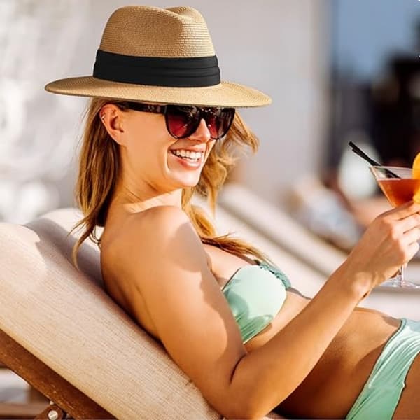 Dame bredskygget strå Panama hat fedora sommer strand solhat dame stråhat