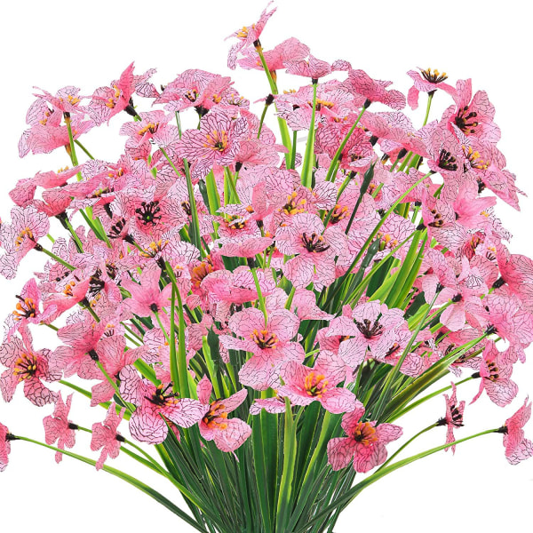 Rose 8 PCS Kunstige Blomster Utendørs UV-bestandige Planter, 8 Grener Falske Plast Kornblomst Grønt Busker Planter Innendørs Utendørs Hengende Planter