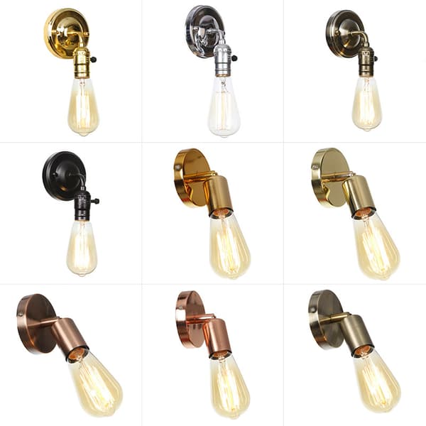 Retro lampeholder E27 Edison retro væglampeholder switch hjem indretning 220V（sort lynlås）