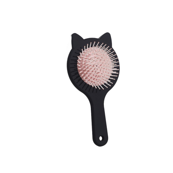 Mini resehårborste, luftkuddekam enbladig söt kattöronform för kamning av hårborste, svart