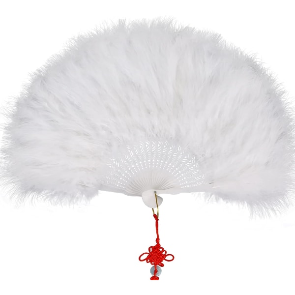 (Hvid) 1920'er Marabou Fjer Vifte, Foldbar Lomme Fjer Vifte til Kostume, Vintage Bryllup Gatsby Fest Danse Vifte