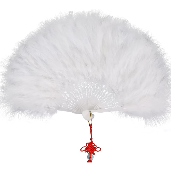 (Hvid)1920'erne Marabou Fjer Fan, Fold Pocket Feather Fan til