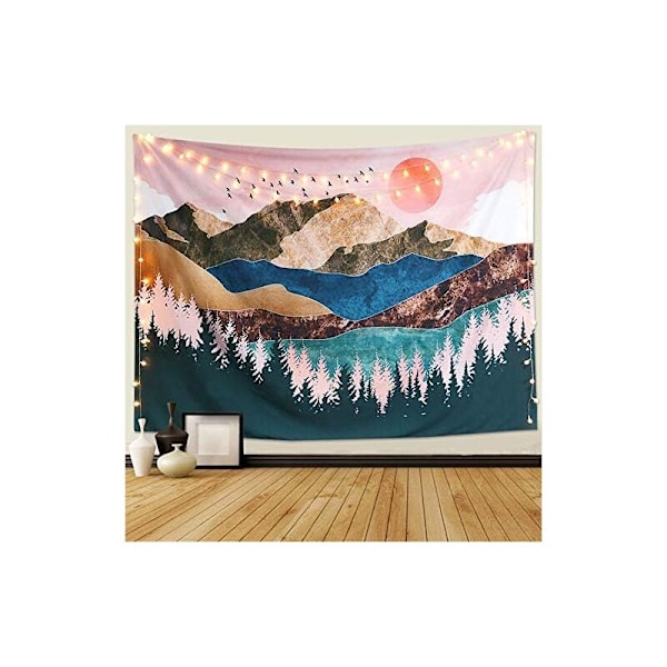 150x130cm Solnedgång Väggbonad Skog Gobeläng Berg Väggbonad Psykedelisk Väggbonad Naturlandskap Gobeläng Dekoration För Sovrum Vardagsrum