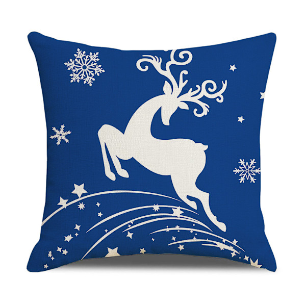 Jul örngott 18 x 18 set om 4 Xmas dekorativa örngott blå God Jul snöflinga kudde heminredning supersoft bomull linne kasta P