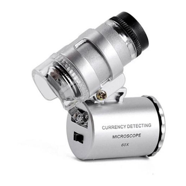 Mini taskumikroskooppi 60x kannettava taskulamppu LED-lamppu -argenaatti