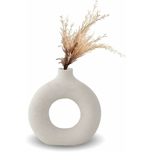 Vase, Keramisk Vase Boligdekoration Minimalistisk Deco Hvid Vegetarisk Keramisk Blomsterpotte Dekorativ Vase, 13.53.514.5cm