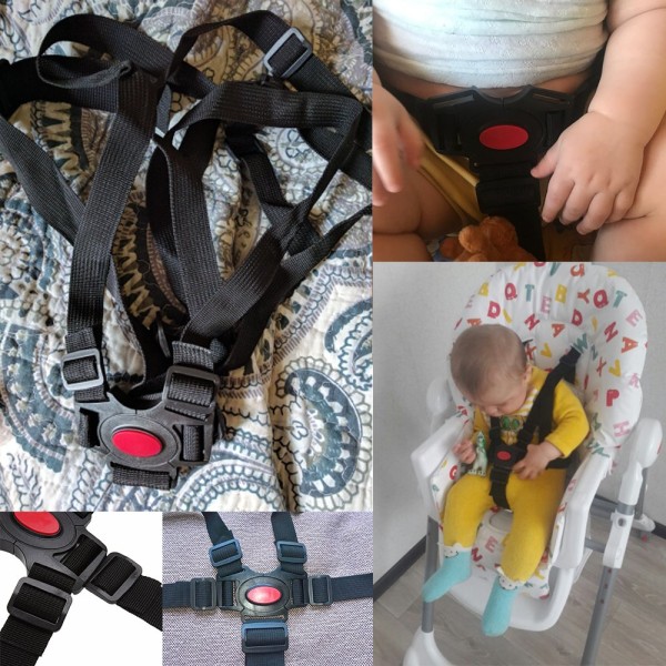 Säkerhetsbälte av AT, 5/3/2-punkts justerbart för baby barn säkerhetsbälte för barnvagn hög stol (inklusive axelskydd  skyddsplatta)