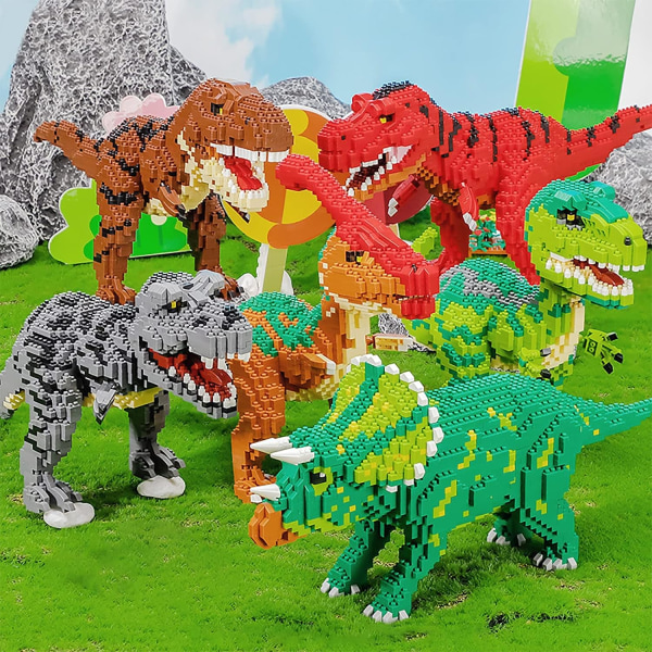 Mikro byggeklosser dinosaursett, DIY Mini 3D byggeleketøy Bric