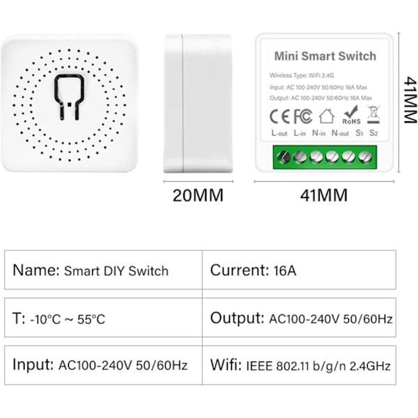 Mini intelligent WiFi-bryter Tuya smart bryter WiFi WiFi smart gjennomgang skjult boks