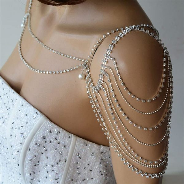 Sølv Rhinestone Stropper Body Chain Kvast BH Kæde Body Smykker Bryllup Arm Kæde Kvinder Piger Sommer Bikini Body Kvast