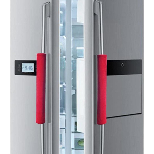 Rød-køleskabshåndtagscover - Sæt med 2 vaskbart fløjlsstof køleskab