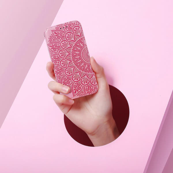 Vohvelikuvioinen minilompakko iPhone 12 -kotelo - Pinkki