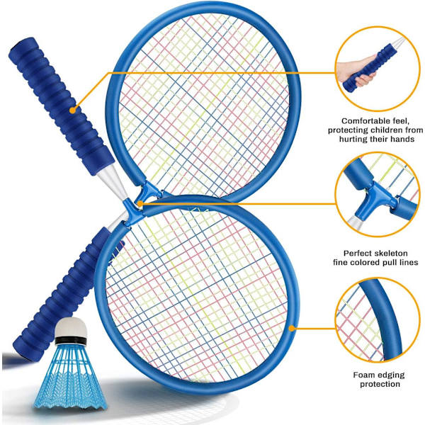 Badminton Tennis Rackets (Blå)Set Tennis Utomhusspel Boll Utomhus Strandleksak för Barn 3 4 5 År Gamla