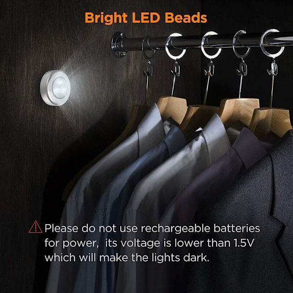 10 st trådlösa LED-lampor, självhäftande batteridriven lampa, kallt ljus under skåpsbelysning, garderob/klädkammare/skåp/källare/kök