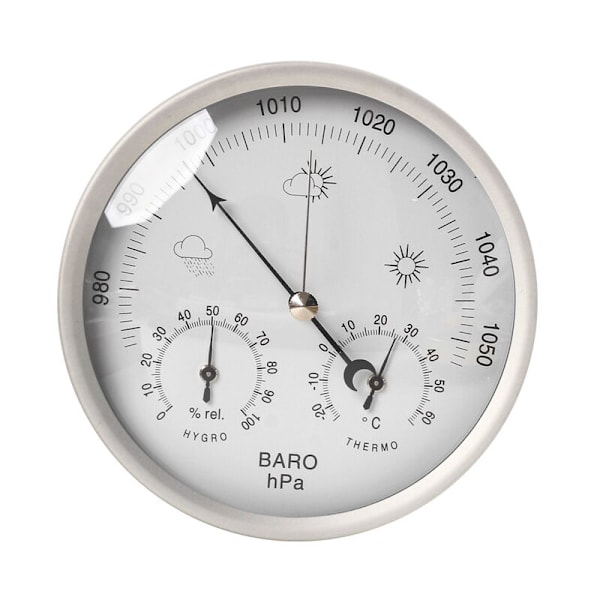 Analog väderstation för inomhus och utomhus med ram i rostfritt stål i elegant design - Består av barometer, hygrometer och termometer（）