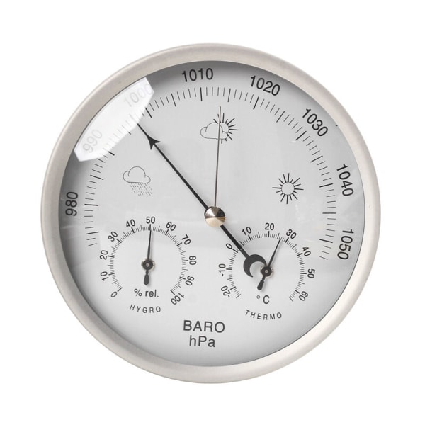 Analog værstasjon for innendørs og utendørs med rustfritt stålramme i elegant design - Bestående av barometer, hygrometer og termometer（）