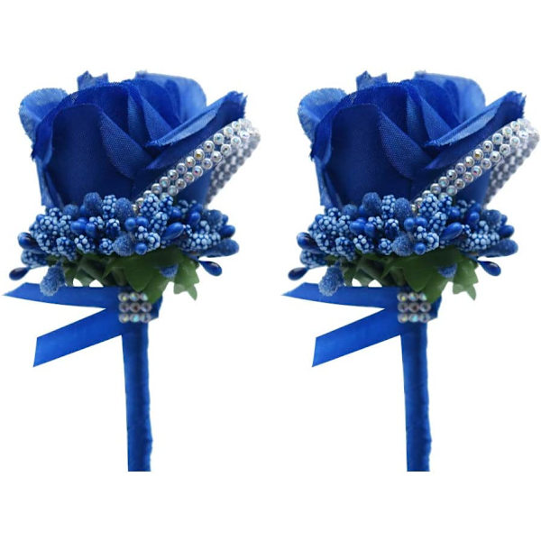 5 stk. Kunstige Blomster Mænd Boutonniere Håndlavet Silke Rose Mænd Corsage til Bryllup Fest Prom Bryllup Tilbehør Dekoration (Royal Blue)
