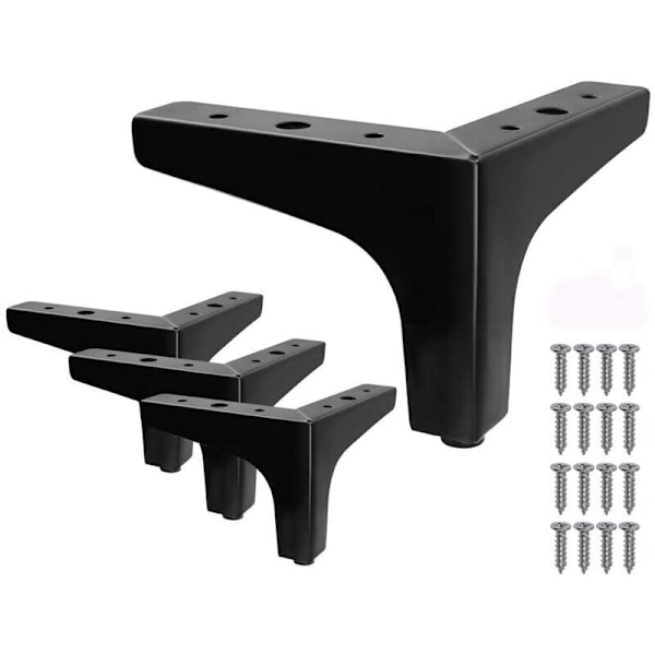 Set med 4 Triangelformade Sängben i Metall - Svarta, 10 cm Höga