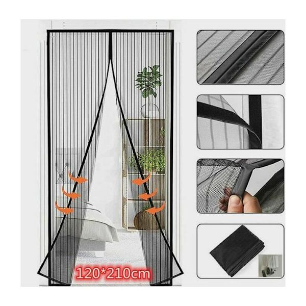 Svart magnetisk dörrgardin i 120x210 CM för fönsterdörrar Anti Myggor Flugor