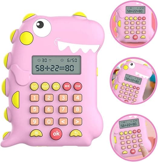 Barnekalkulator, Rosa Dinosaur Shape Kalkulator, Matematikkspill Smart Learning Kalkulator, Kontorkalkulator