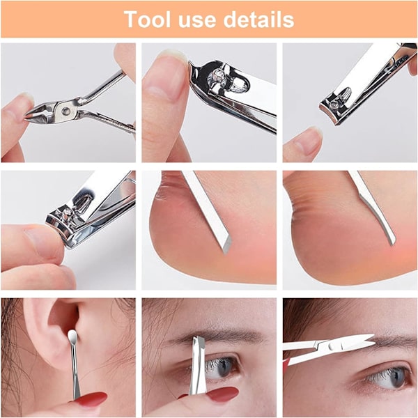 Manikyr Pedikyr Kit, 19 st Nail Clipper, Nagelsax, Hemma eller Resa Kan Bäras, Rostfria Saxverktyg, Herrar Kvinnor Manikyr Kit