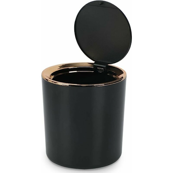 Bordskorg med lock, mini plastkorg, liten soptunna för kök, sovrum, badrum, skrivbord, 14.3 15cm (svart) svart