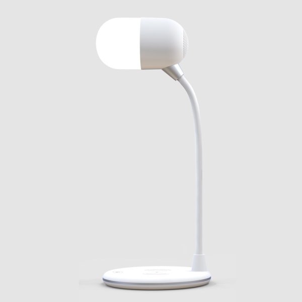 LED-skrivebordslampe - skrivebordslampe med indbygget Bluetooth-højttaler og trådløs opladning, smart touch-dæmpning øjenbeskyttelse sengebordslampe (hvid)