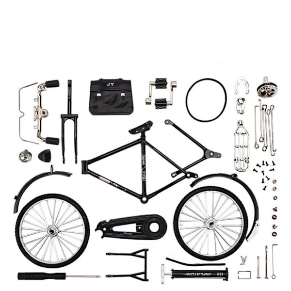 Legering bilmodell, mini retro stil klassisk svart DIY monterad cykel leksak, simulering stil modell skrivbordsdekoration.