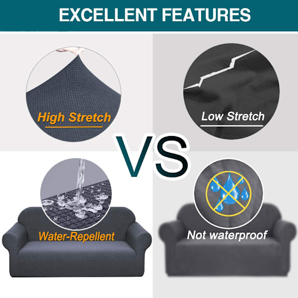 Spandex Jacquard Vattentät Stretch Soffa Överdrag med halkfri skum (2 Sits, Grå)