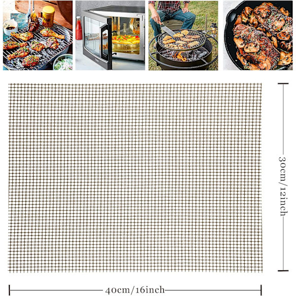Sæt med 5 BBQ bagemåtter Rektangulær grillmåtte Skridsikker Genanvendelig Skærbar Ovn Måtte til BBQ,Brun,40x30cm
