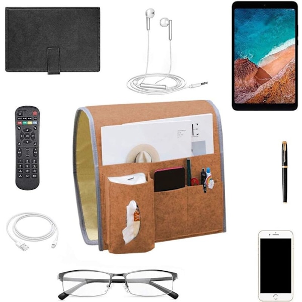 Sengebord kastanje, sengelomme til opbevaring, Sanger taske til sofa, sengebordsopbevaringsorganisator, fjernbetjening, avis, pen, magasin, Lunnettes