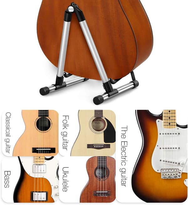 Hopfällbart gitarrställ Universellt gitarrställ Gitarrstöd för akustisk, elektrisk, basgitarrställ för gitarrer, silverfärg