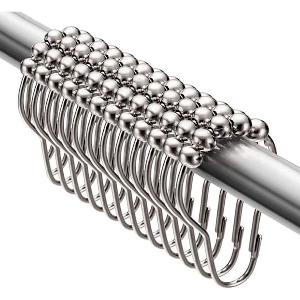 Parti med 12 ringe til bruseforhæng i rustfrit stål med skiftesystem til bruseforhæng, 12 enkelte kroge, 75 x 40 mm
