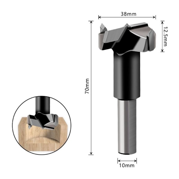 38mm Forstnerborr för träarbete, legering med fyra tänder