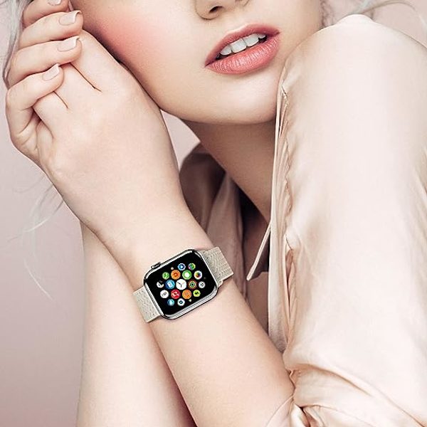 Kaksi kappaletta joustavaa kudottua nauhaa (musta ja beige, kello ei sisälly) Yhteensopiva Apple Watch -rannekkeet 40mm 41mm 38mm Naisten ja miesten urheiluranneke