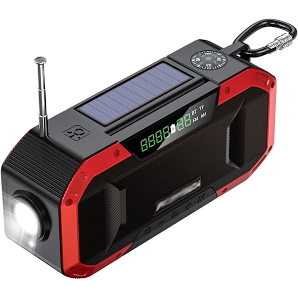 Handvevad Radio med LCD-Skärm, 2000mAh Bärbar NOAA Väder Solradio Röd
