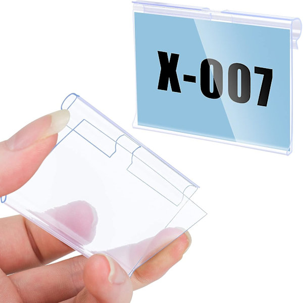 Kit 10 prislappar för T-krokar. Etikett 42 x 60 mm. Transparent. Prislappshållare