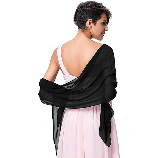 Mjuk Chiffon Pashmina Sjal och Wraps för Formell Kvällsklänning, Brud Brudtärna Sjal för Bröllop(Svart)