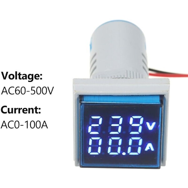 (Grøn) mini digital firkantet voltamperemeter voltammeter amperemeter voltmeter Dobbelt display LED LED-indikator spændings- og strømovervågning AC-panel