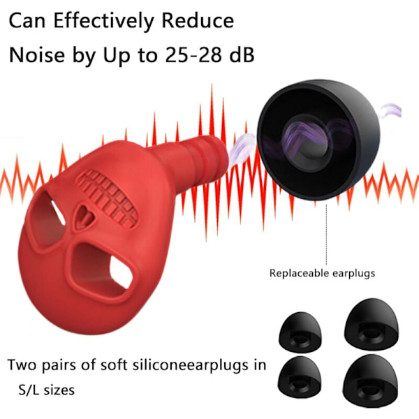 Öronproppar med dämpning för sömn, tysta anti-brus öronproppar för brusreducering, öronproppar för sömn i flexibel antibruit-silikon 25-28db (röd, s/m/l)